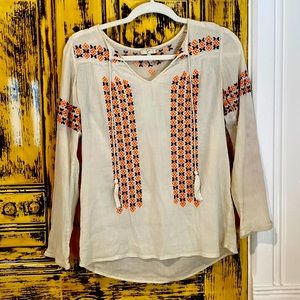 Joie Nira Geo Embroidery Top Off-White/ Orange small